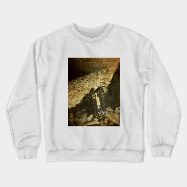 Old Print Photo - Cafe on the cliff Crewneck Sweatshirt by Luminance